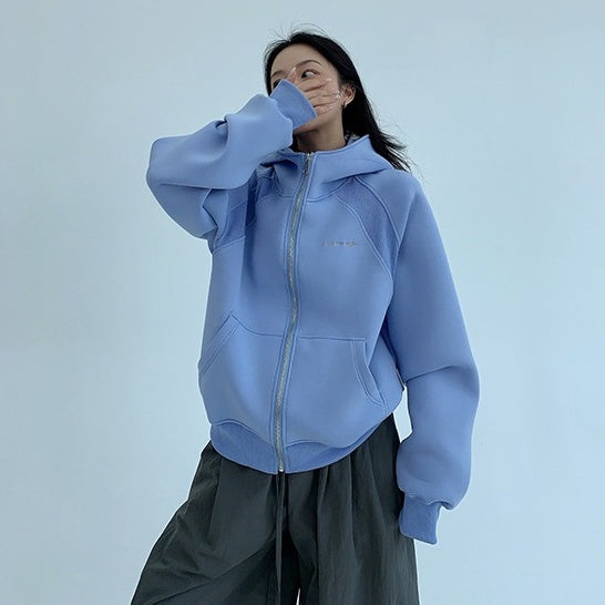 アウター】春 秋 冬 シンプル構造切り替え 刺繍 フード付き ジャケット