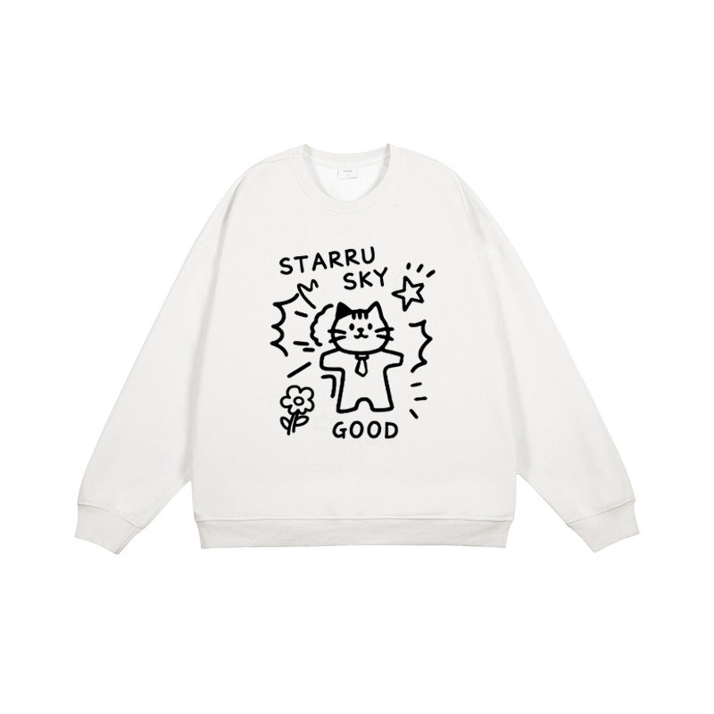 全7色【トップス】🐾子猫柄 クルーネック スウェット ユニセックス 秋冬 ゆったり かわいい パーカー【FCシリーズ】