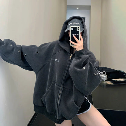 【アウター】春 秋 冬 袖スリット入り オーバーサイズ ヴィンテージ感  裏起毛 パーカー ジャケット 【FCシリーズ】