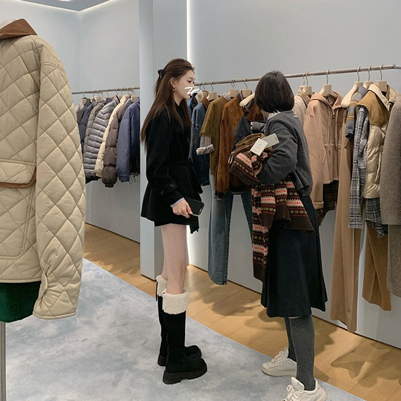 【シューズ】秋冬 新作 厚底 裏起毛 バックジップ ロングブーツ 太ヒール スエード調 【25~30日発送】