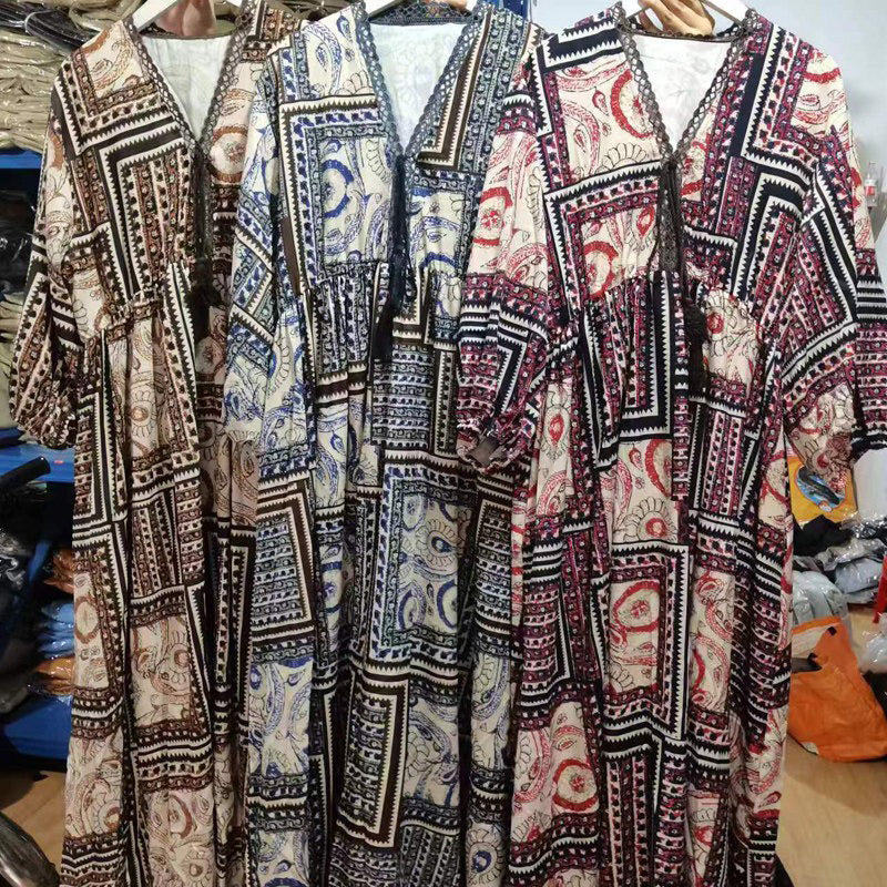 【ワンピース】レディース カジュアルゆったり大きめサイズ 2026新作 リゾート風プリント長袖ワンピース【SHシリーズ】