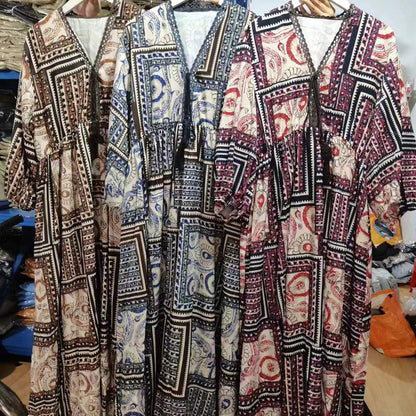 【ワンピース】レディース カジュアルゆったり大きめサイズ 2026新作 リゾート風プリント長袖ワンピース【SHシリーズ】