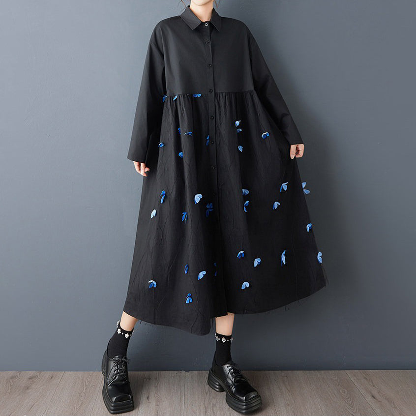 期間限定⭐️60%OFF【ワンピース】春秋新作 ワイドシルエット 大きいサイズ 花柄プリント チュール切り替え シャツワンピース 長袖 ロング丈 甘めナチュラル【AHシリーズ】