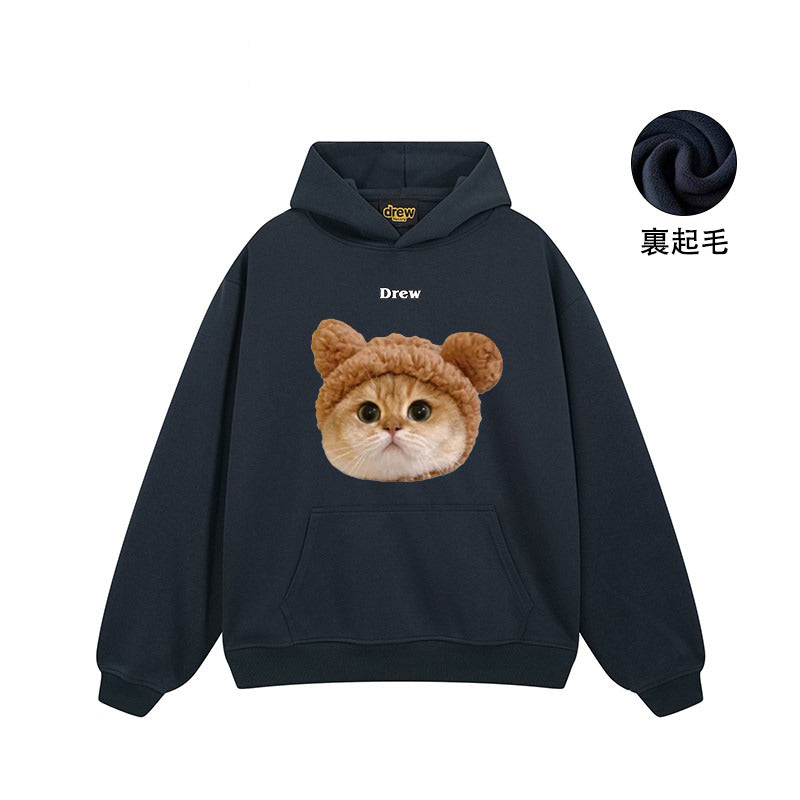 【トップス】🐱アメリカンストリート猫プリントクルーネックスウェット ユニセックス コットン オーバーサイズ 秋冬コーデ【FCシリーズ】