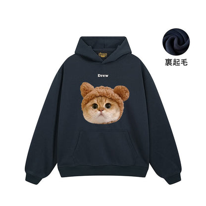 【トップス】🐱アメリカンストリート猫プリントクルーネックスウェット ユニセックス コットン オーバーサイズ 秋冬コーデ【FCシリーズ】