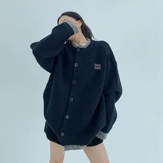 【アウター】春 秋 冬  厚手 フェイクレイヤード ボタン付き ニット ジャケット 【FCシリーズ】