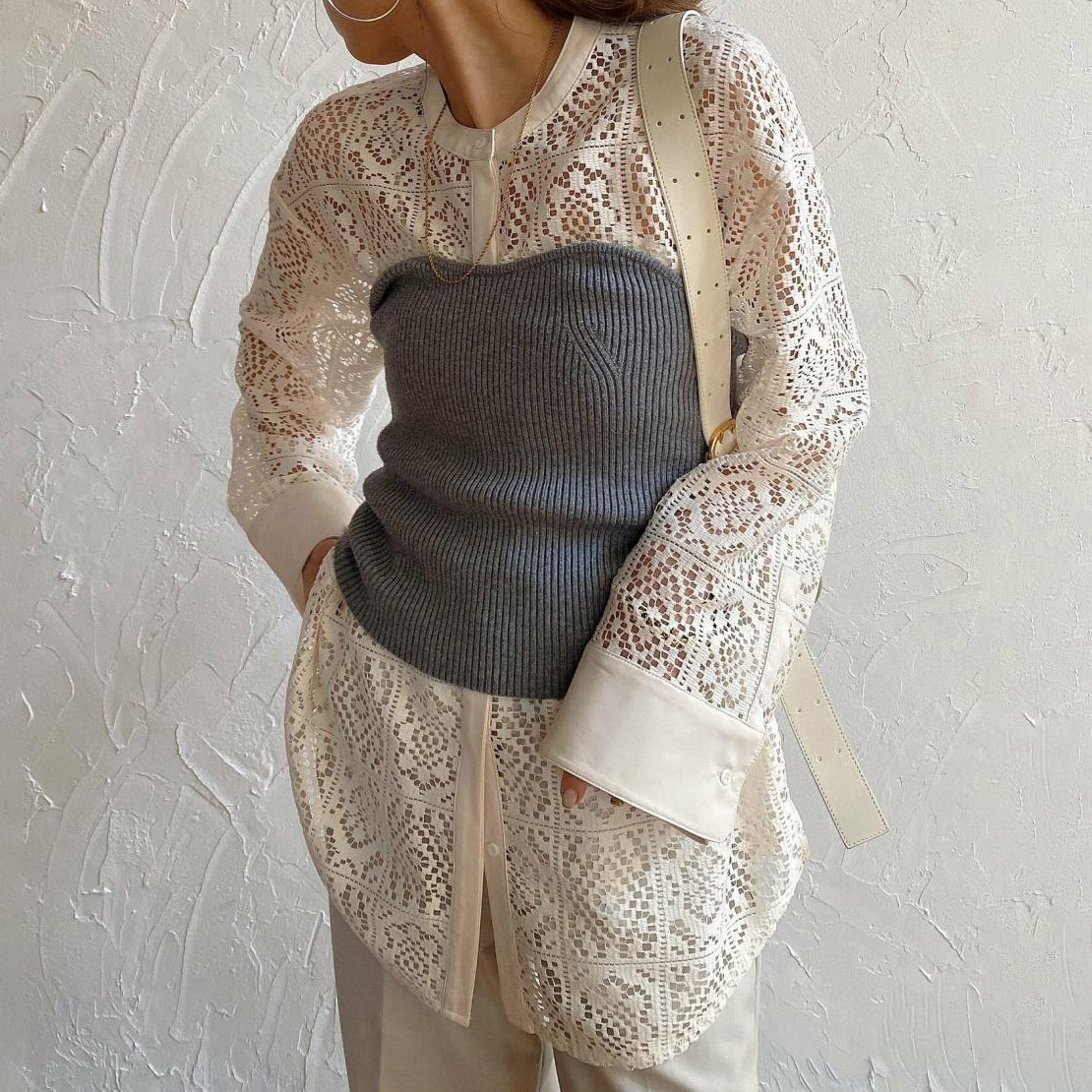 NEW長袖入荷！【トップス】 夏新作 日本風 ラウンドネック レーストップス  レース ノースリーブ ベスト タンクトップ シャツ