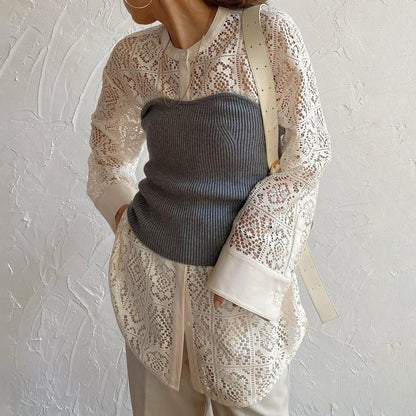 NEW長袖入荷！【トップス】 夏新作 日本風 ラウンドネック レーストップス  レース ノースリーブ ベスト タンクトップ シャツ