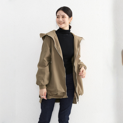 【アウター】春 秋 ゆったり 前短後長 ポケット トレンチコート ジャケット