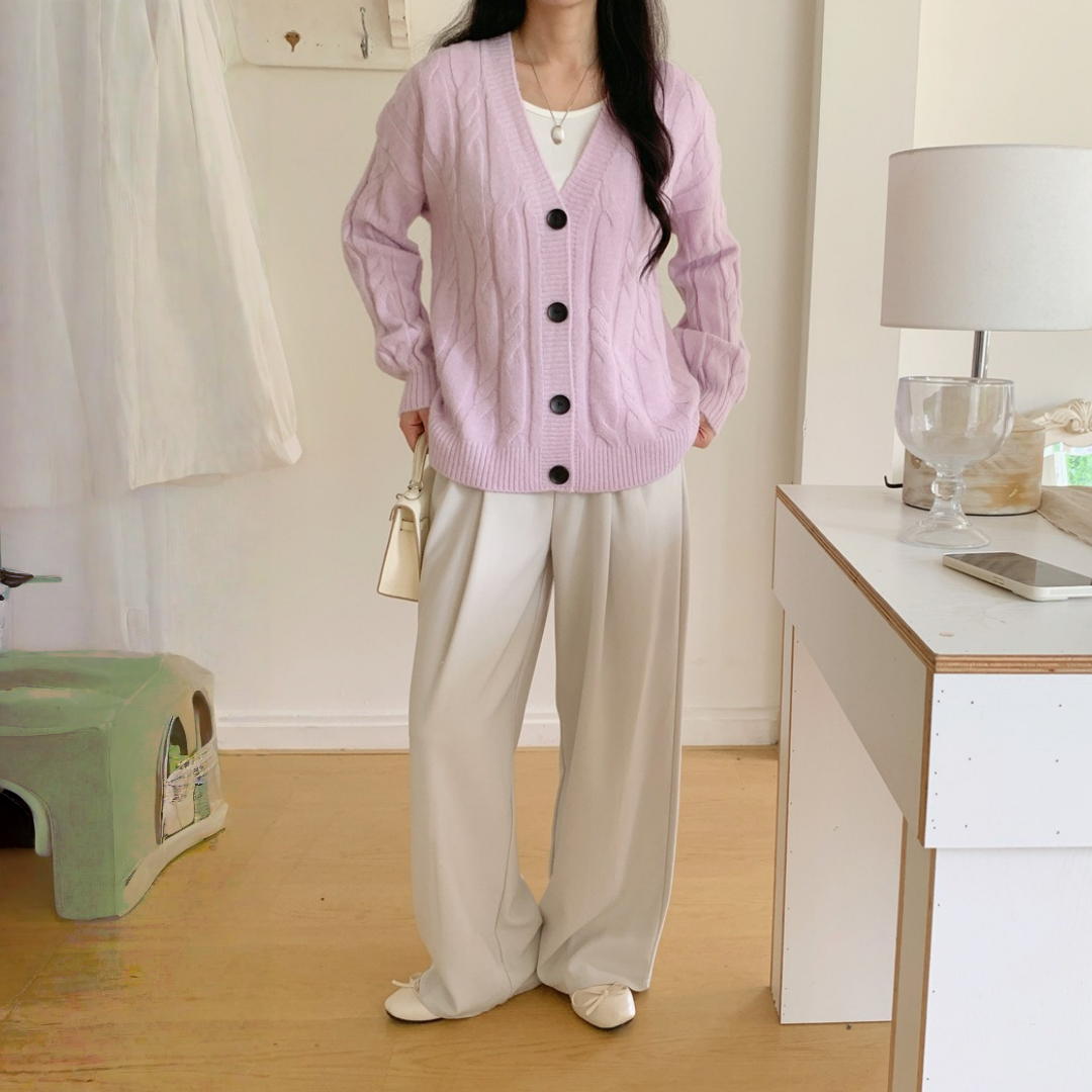 【アウター】春 秋 冬 Vネック ケーブル編み ニットセーター カーディガン 【JZシリーズ】