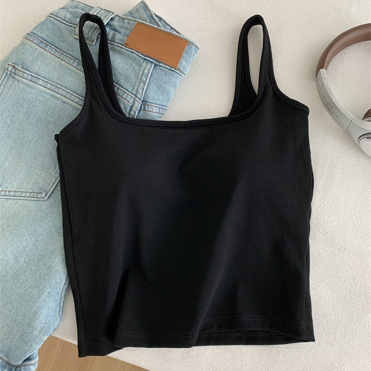 【トップス】バストパッド付き インナー ブラ一体型 シンプルカラー キャミソール