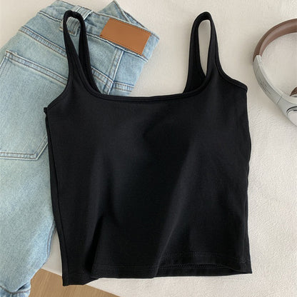 【トップス】バストパッド付き インナー ブラ一体型 シンプルカラー キャミソール