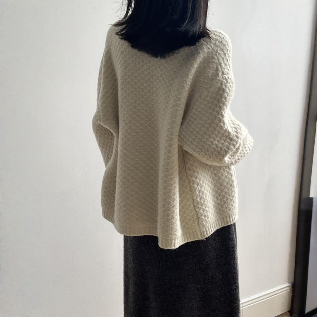 【アウター】パイナップル柄 ハートボタン  クルーネック ニット カーディガン 【JZシリーズ】