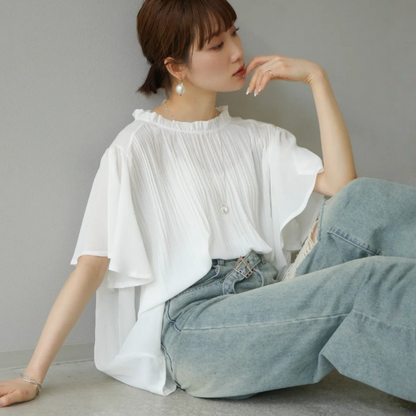 【トップス】プリーツ加工 無地 OL向け Ｔシャツ  【JZシリーズ】