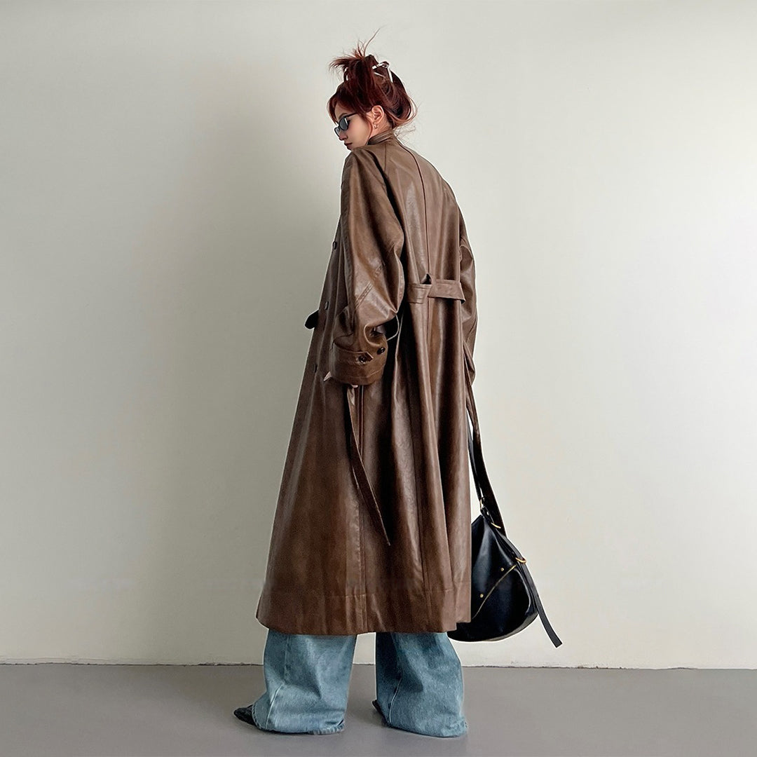 【アウター】2025新作 イングランド風 ゆったり スタンドネック PU コート【FCシリーズ】