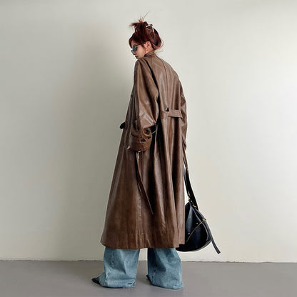 【アウター】2025新作 イングランド風 ゆったり スタンドネック PU コート【FCシリーズ】