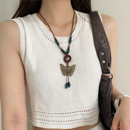 【🎁 B2G1｜先行スタート！】【グッズ】レトロ 蝶モチーフネックレス レディース ロング丈 ニットチェーン 高級感 ボヘミアンスタイル ハングネックアクセサリー