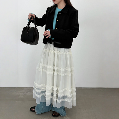 【アウター】韓国風 シャネル風 ジャケット+ プリーツスカート 2点上下セット 【JZシリーズ】