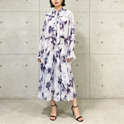 期間限定⭐️60%OFF【ワンピース】リボン付き シフォン ハイウエスト 小花柄 長袖 ワンピース 【SHシリーズ】