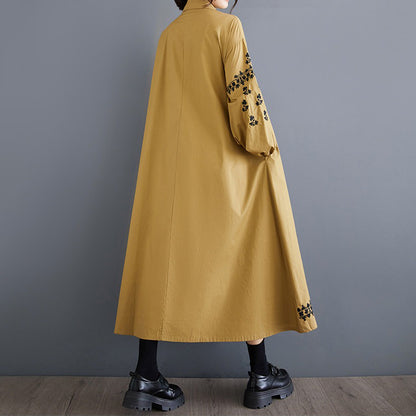 期間限定⭐️60%OFF【ワンピース】春秋新作 ワイドシルエット 大きいサイズ 刺繍アクセント 切り替えシャツワンピース 長袖【AHシリーズ】