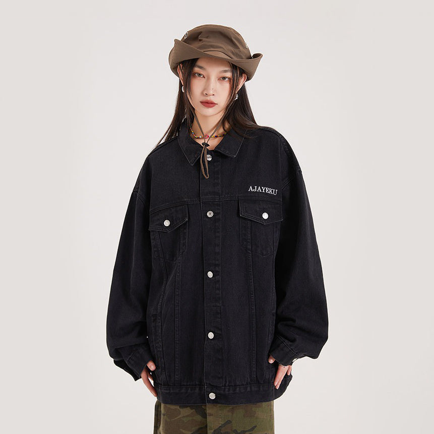【アウター】アメリカンレトロ ワーク風 デニム 男女兼用 ジャケット レディース ゆったり 英字プリント カジュアル 2026春新作 【FCシリーズ】
