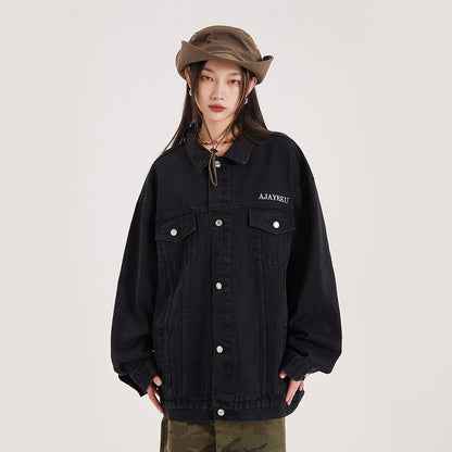 【アウター】アメリカンレトロ ワーク風 デニム 男女兼用 ジャケット レディース ゆったり 英字プリント カジュアル 2026春新作 【FCシリーズ】