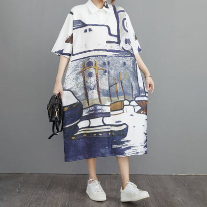 期間限定⭐60%OFF【ワンピース】着痩せ ワンピース 大きいサイズ シャツドレス レトロ柄 半袖 夏 ゆるシルエット ウエストマーク Aライン ロング丈 新作 お洒落 カジュアル【SHシリーズ】