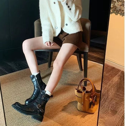 【シューズ】春秋冬 レトロ ヴィンテージ加工 ブーツ シューズ