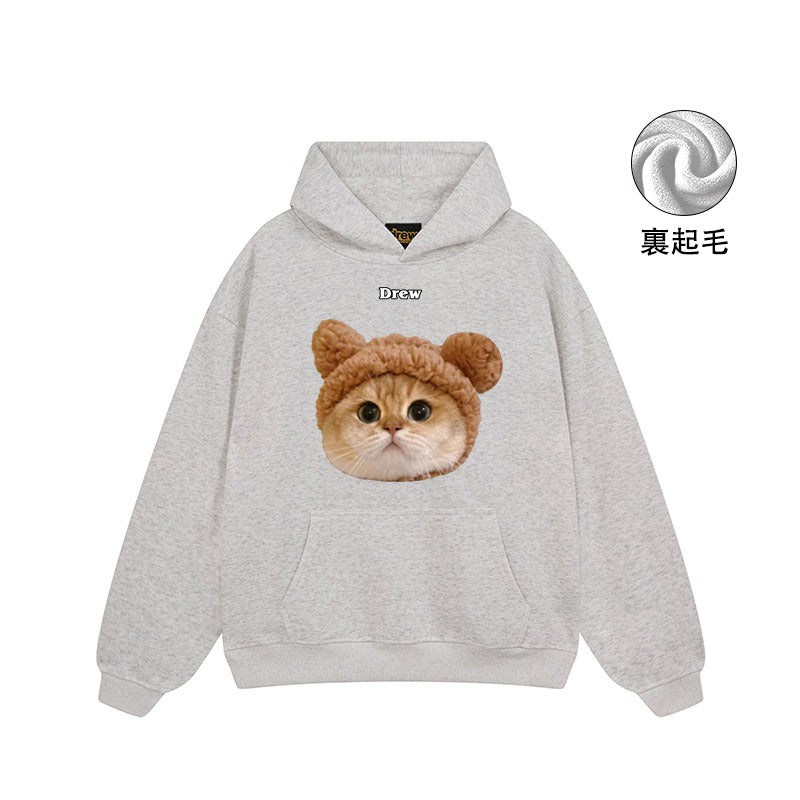 【トップス】🐱アメリカンストリート猫プリントクルーネックスウェット ユニセックス コットン オーバーサイズ 秋冬コーデ【FCシリーズ】