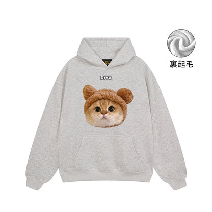 【トップス】🐱アメリカンストリート猫プリントクルーネックスウェット ユニセックス コットン オーバーサイズ 秋冬コーデ【FCシリーズ】