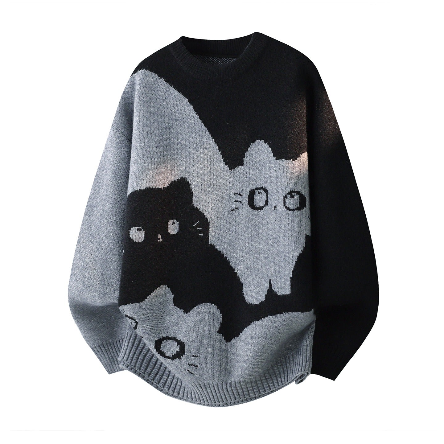 【トップス】カートゥーン猫柄 裏起毛 ニット 秋冬 メンズ レディース 高級感 ユニセックス【FCシリーズ】
