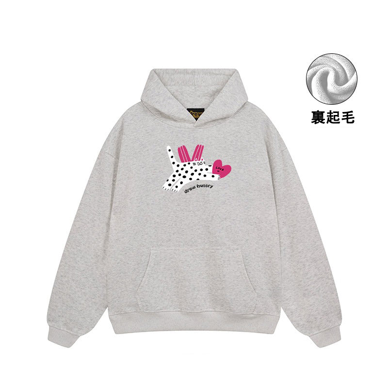 【トップス】🐱猫プリントパーカー ユニセックス ペアルック 秋冬 カジュアル【FCシリーズ】