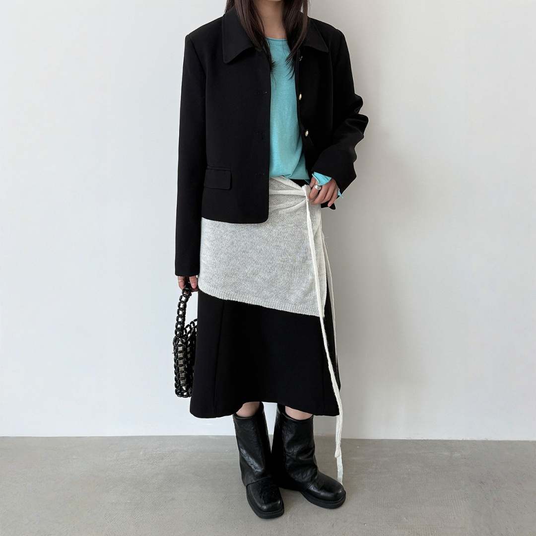 【アウター】韓国風 シャネル風 ジャケット+ プリーツスカート 2点上下セット 【JZシリーズ】