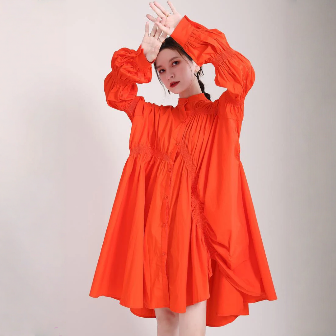 【ワンピース】春 秋 冬 パフスリーブ ルーズ 特別デザイン 長袖 ワンピース 【AHシリーズ】