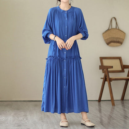 期間限定⭐️60%OFF【ワンピース】ワイドシルエット 長袖ワンピース アモニウム生地 ドレープ感でスリム見え 大きいサイズ きれいめ長丈ワンピース【AHシリーズ】