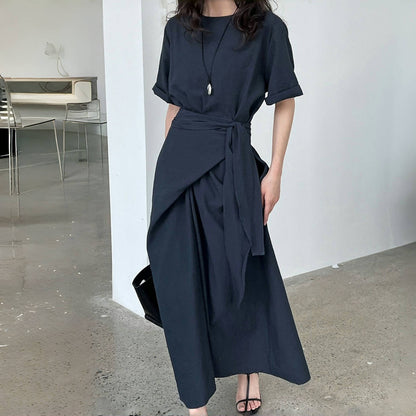 【ワンピース】夏 ラウンドネック 着痩せ効果 Aライン タンクトップ ワンピース 【SNシリーズ】