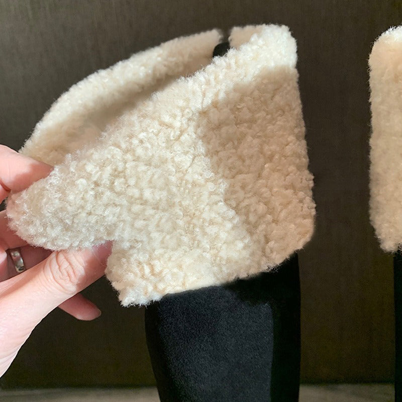 【シューズ】秋冬 新作 厚底 裏起毛 バックジップ ロングブーツ 太ヒール スエード調 【25~30日発送】