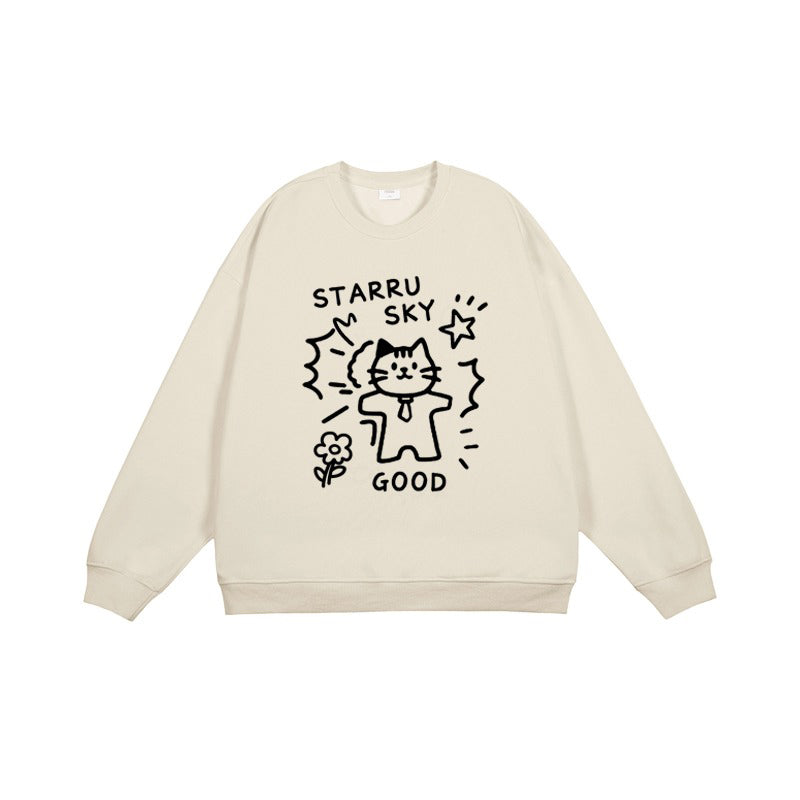 全7色【トップス】🐾子猫柄 クルーネック スウェット ユニセックス 秋冬 ゆったり かわいい パーカー【FCシリーズ】