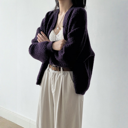 【アウター】パイナップル柄 ハートボタン  クルーネック ニット カーディガン 【JZシリーズ】