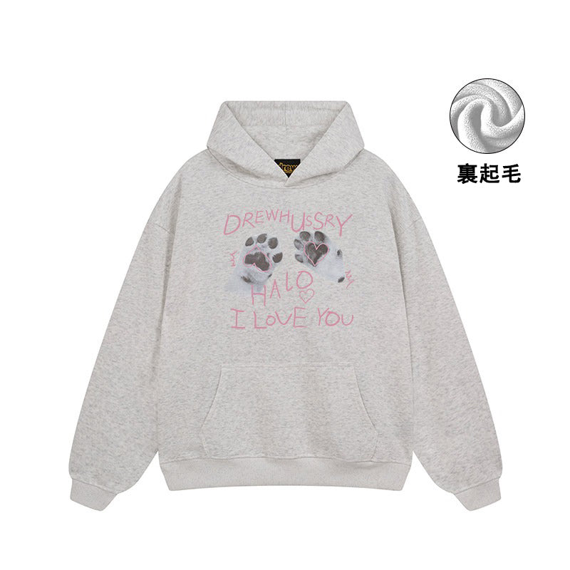 【トップス】🐱猫の肉球プリントスウェット レディース 春秋 オーバーサイズ リラックス ストリート 薄手【FCシリーズ】
