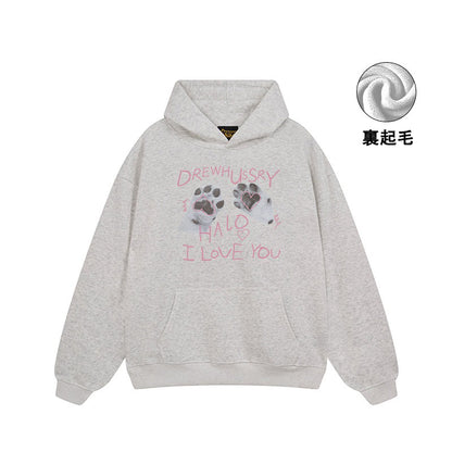 【トップス】🐱猫の肉球プリントスウェット レディース 春秋 オーバーサイズ リラックス ストリート 薄手【FCシリーズ】