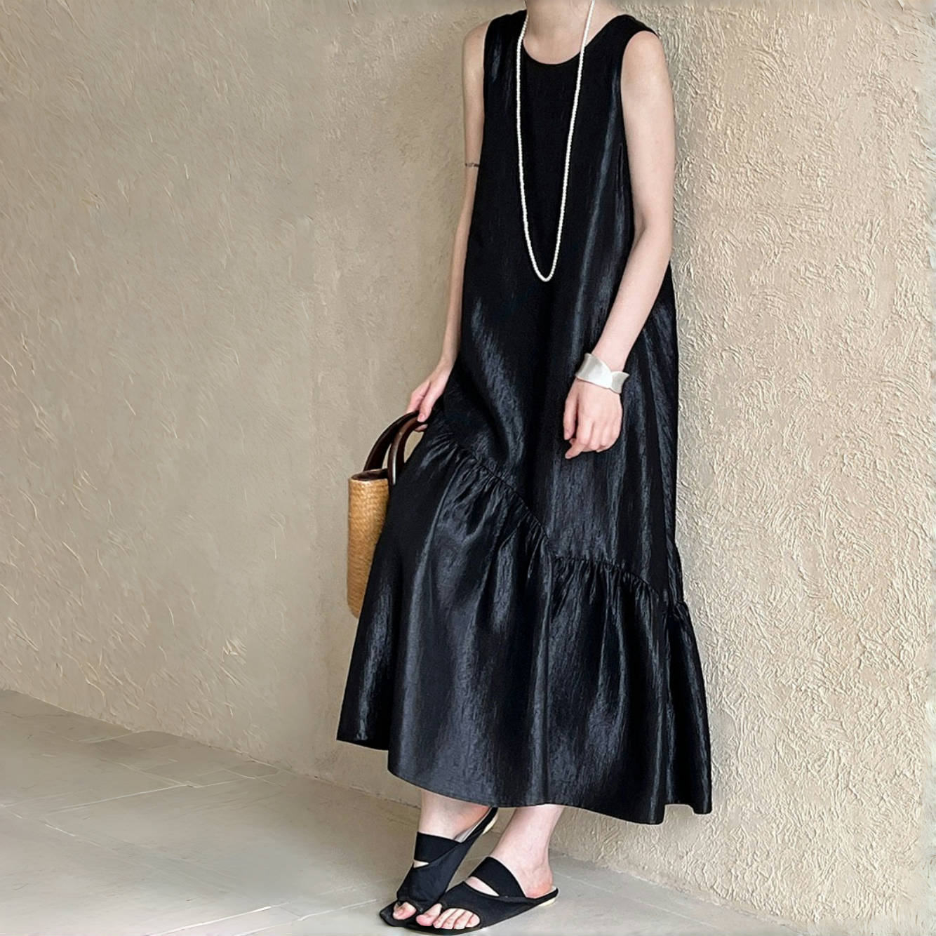 【ワンピース】夏 ノースリーブ 切り替え ルーズ ワンピース 【SNシリーズ】