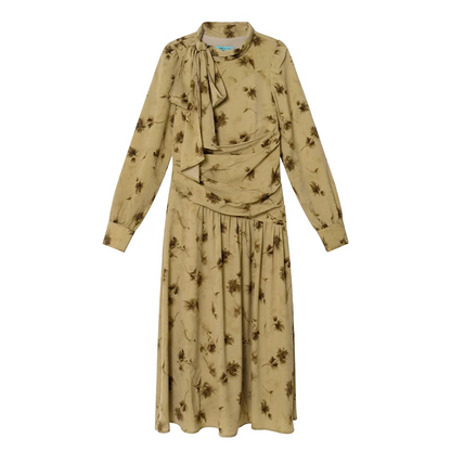 【ワンピース】春 秋 冬 リボンタイ襟 リント プリント ウエストマーク 花柄 ワンピース 【JZシリーズ】