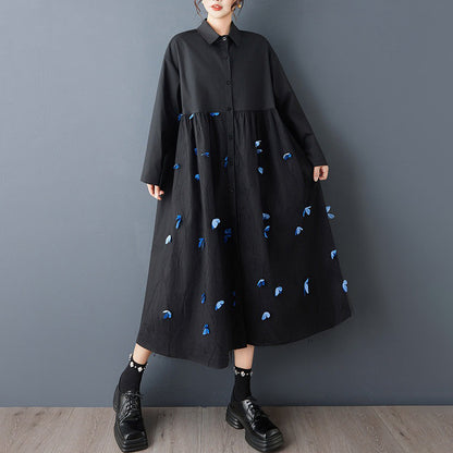 【ワンピース】花柄チュール切替シャツワンピース レディース 春秋新作 大きいサイズ ゆったり 長袖 大人可愛い【SHシリーズ】