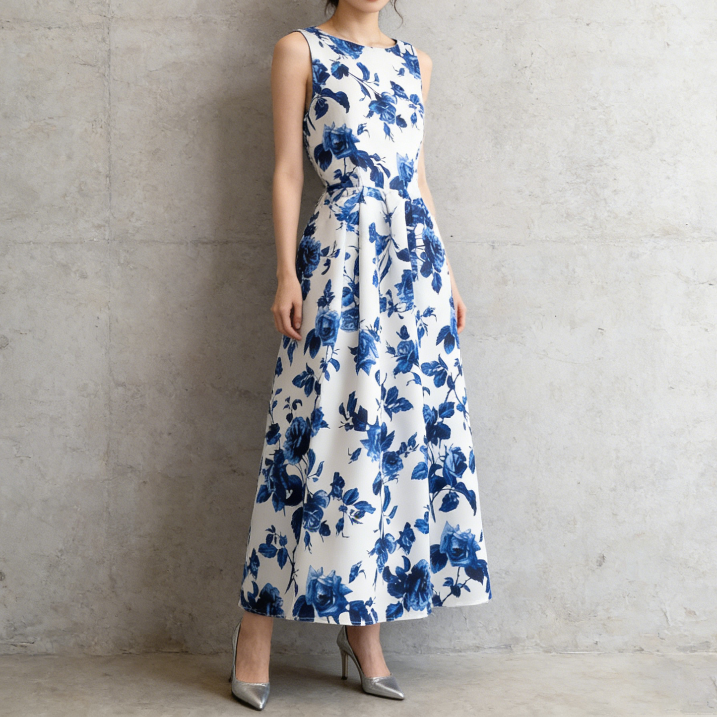 ✨パーティー・お呼ばれ【ワンピース】 花柄ノースリーブワンピース ウエストマーク フレアロングドレス【SHシリーズ】