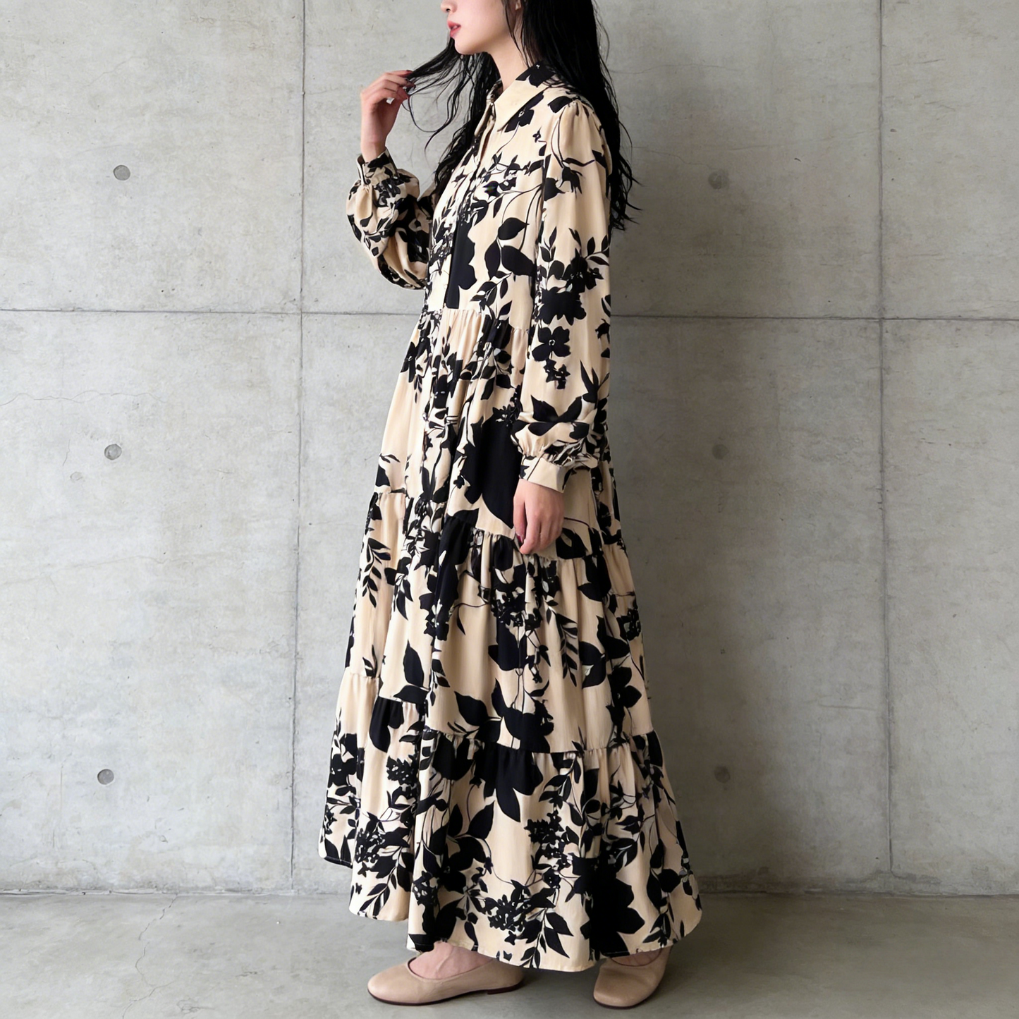 【60%OFF⭐️早い者勝ち】【ワンピース】プリント シングルボタン シャツ ロング丈 長袖 ワンピース 【SHシリーズ】