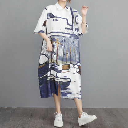 期間限定⭐60%OFF【ワンピース】着痩せ ワンピース 大きいサイズ シャツドレス レトロ柄 半袖 夏 ゆるシルエット ウエストマーク Aライン ロング丈 新作 お洒落 カジュアル【SHシリーズ】