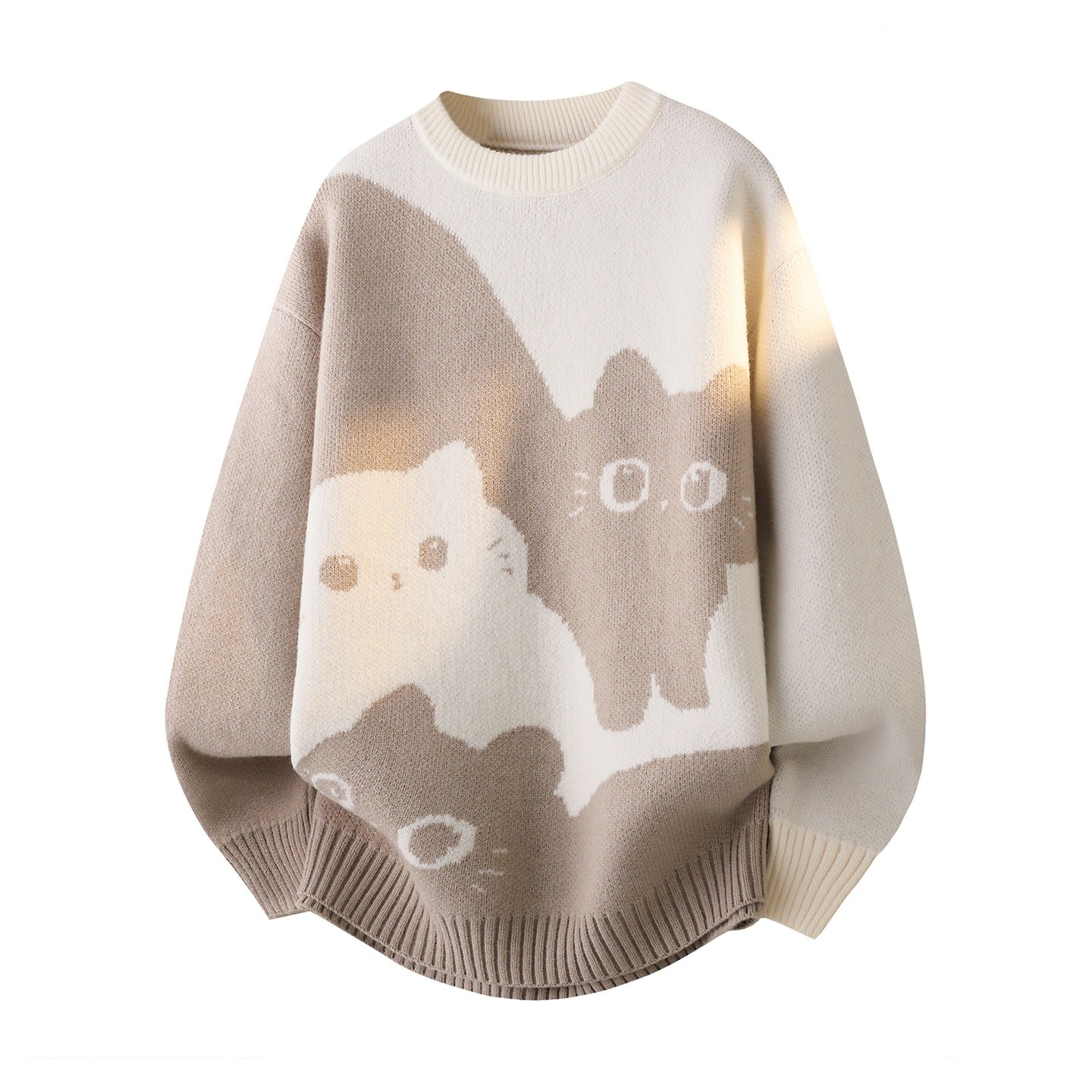 【トップス】カートゥーン猫柄 裏起毛 ニット 秋冬 メンズ レディース 高級感 ユニセックス【FCシリーズ】