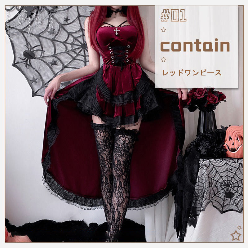 2カラー【ハロウィン】レディース ゴシック ダーク テールドレス 魔女 吸血鬼 花嫁 コスチューム ステージ衣装