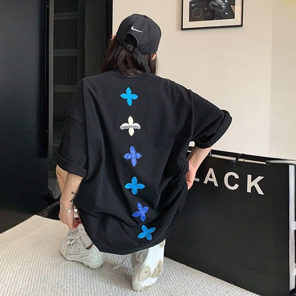 【トップス】アメリカンレトロ パッチ刺繍 コットンTシャツ 【FCシリーズ】